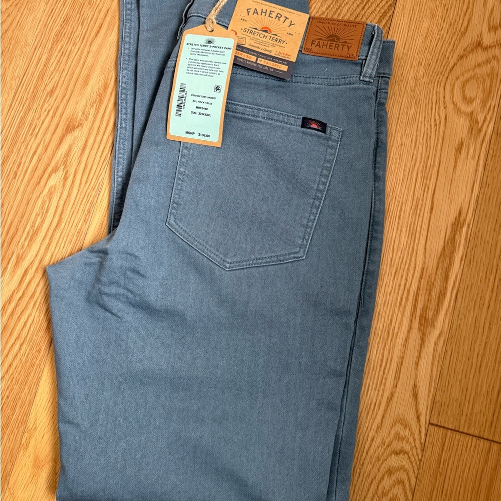 BNWT Faherty Stretch Terry 5-Pocket Pant - Rocky Blue
